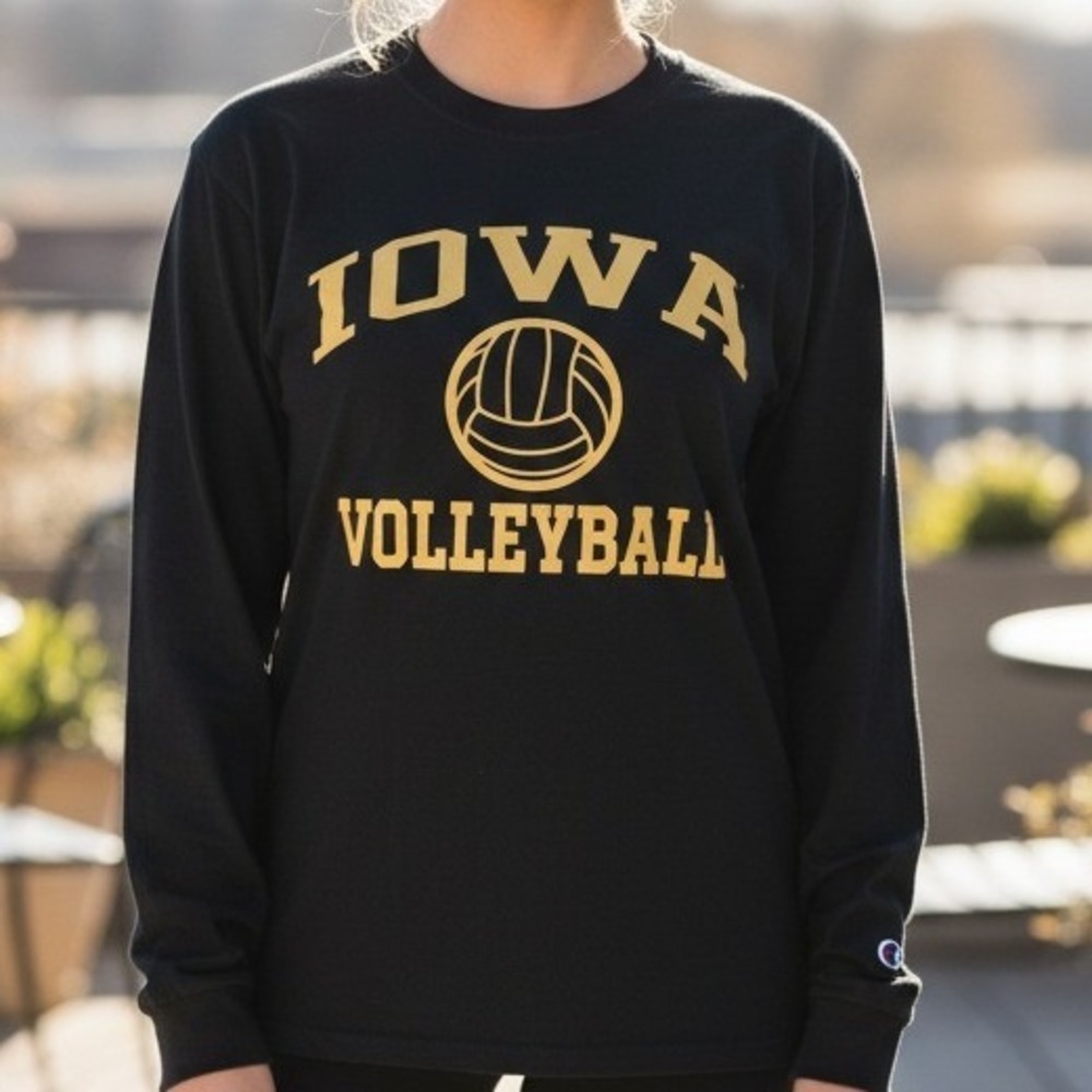 Champion Iowa Hawkeyes Volleyball Long Sleeve T-Shirt Black Gold Womens M